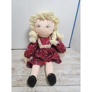 Handmade Vintage Ragdoll Cloth Unmarked Blonde Yarn Hair Blue Eyes Dress Rompers